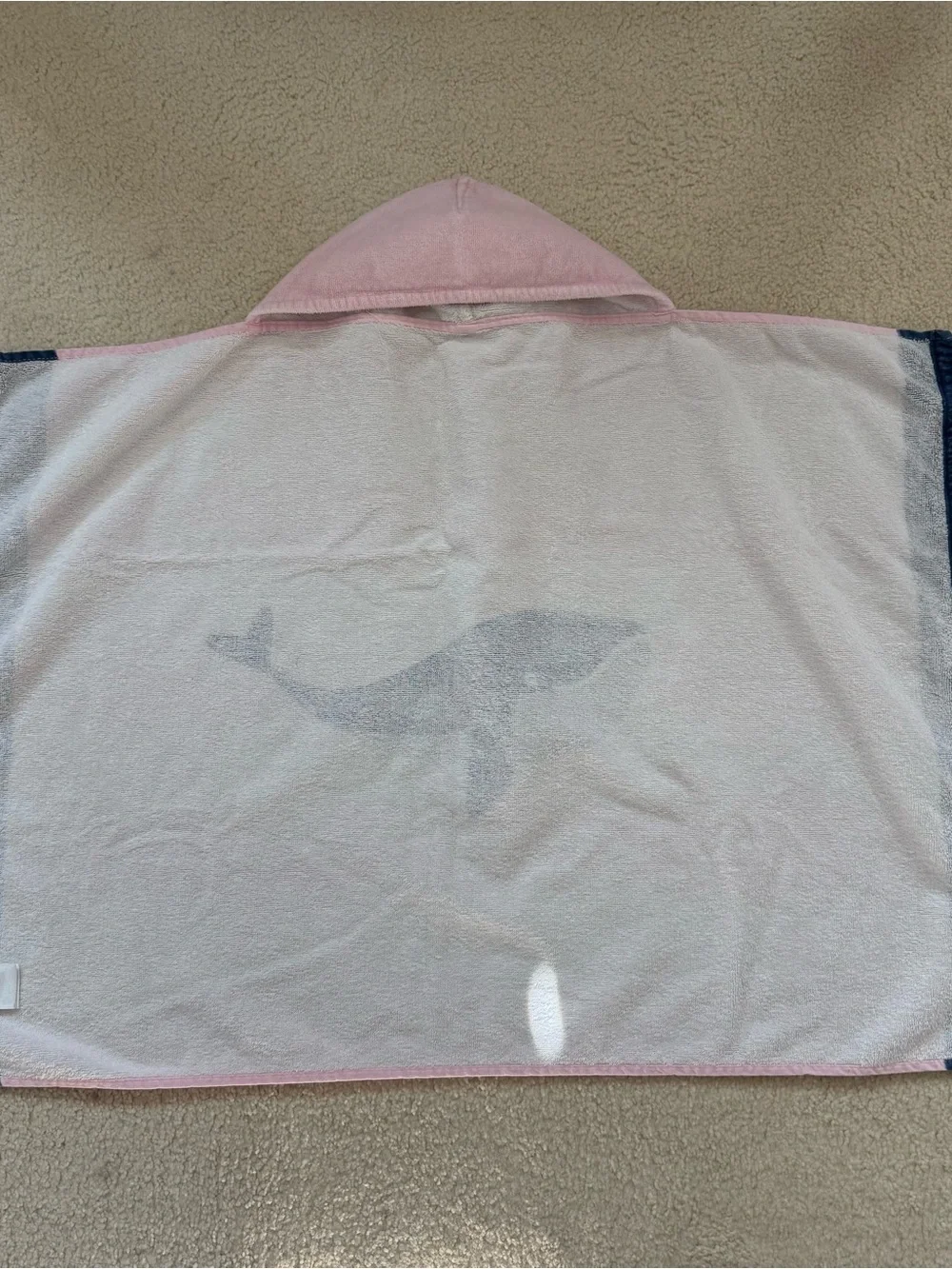 POTTERY BARN KIDS Whale Pink White Stripe Rugby Beach Hooded Towel PBK